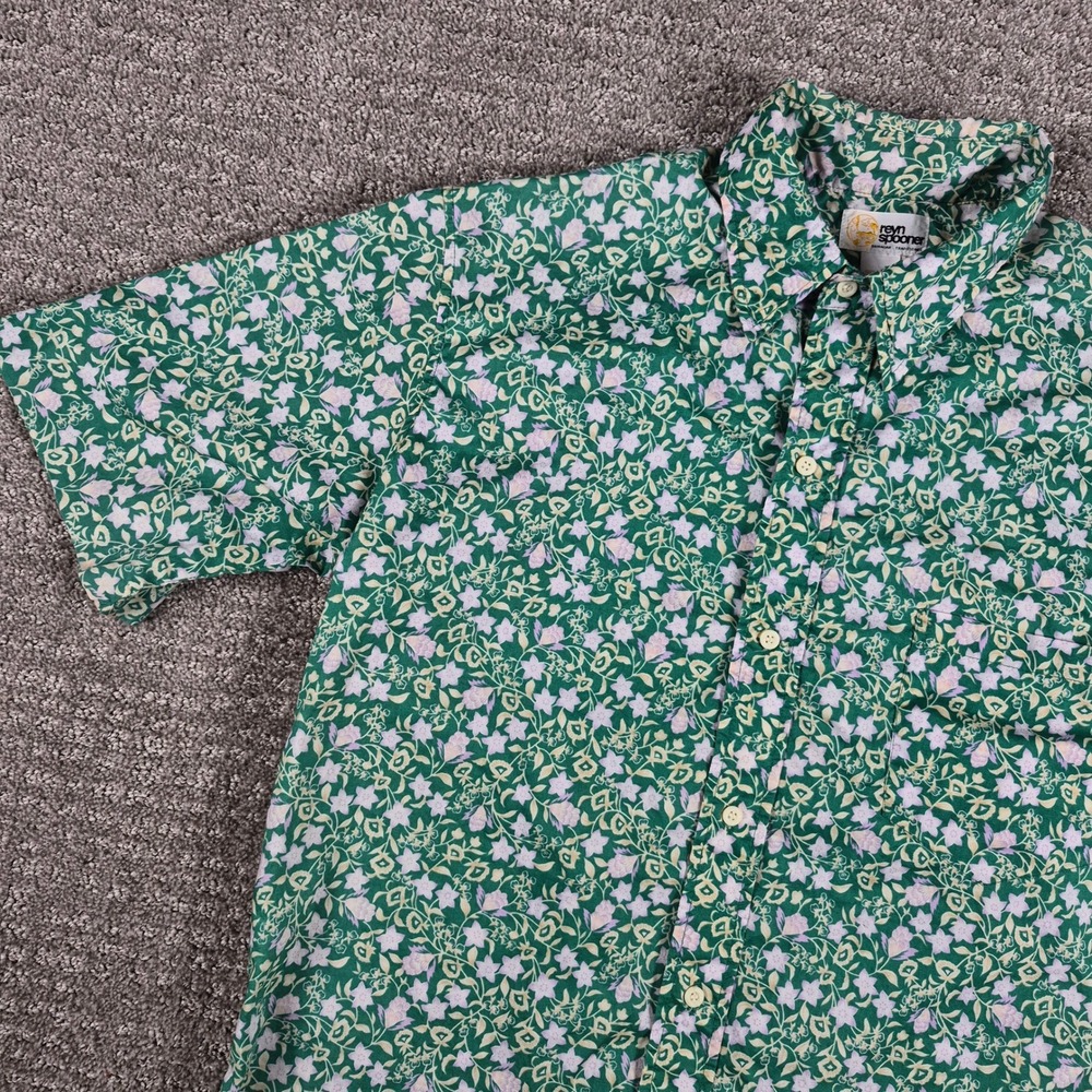Vintage Reyn Spooner Mens L (fit M) Green Floral Gold Tag Button Front Cotton